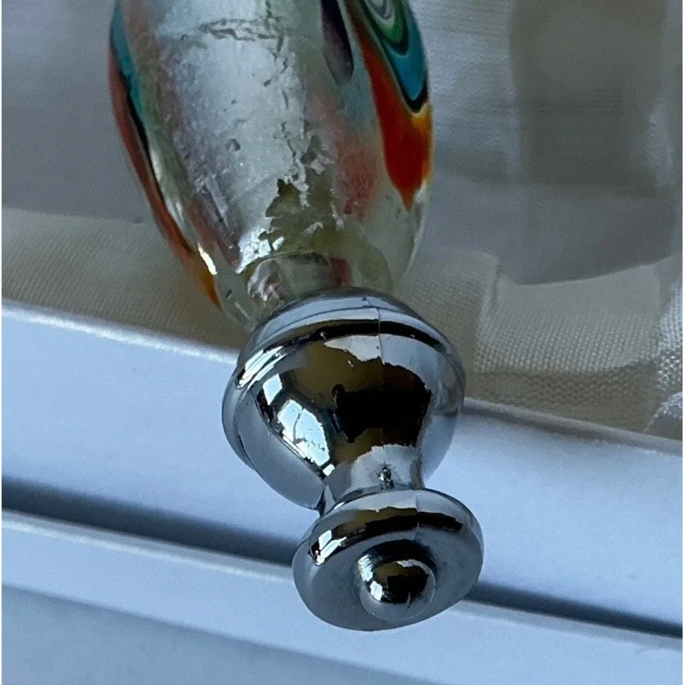 Cake Server Murano Style Art Glass Handle‎ Silver Swirl 9.5in Elegant